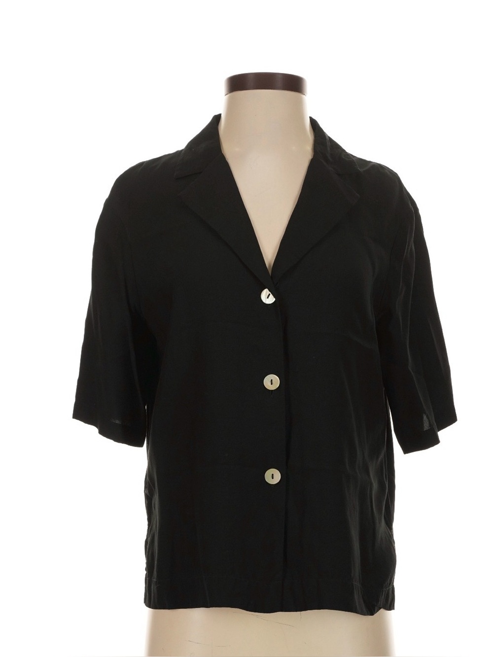 & Other Stories Black Short Sleeve Button Front Blouse